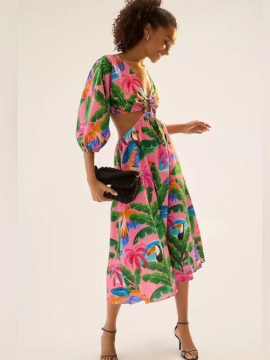 FARM Rio Dresses & Skirts - Farm Rio x Anthropologie V-Neck Cutout Dress Color Tropical Toucan Large